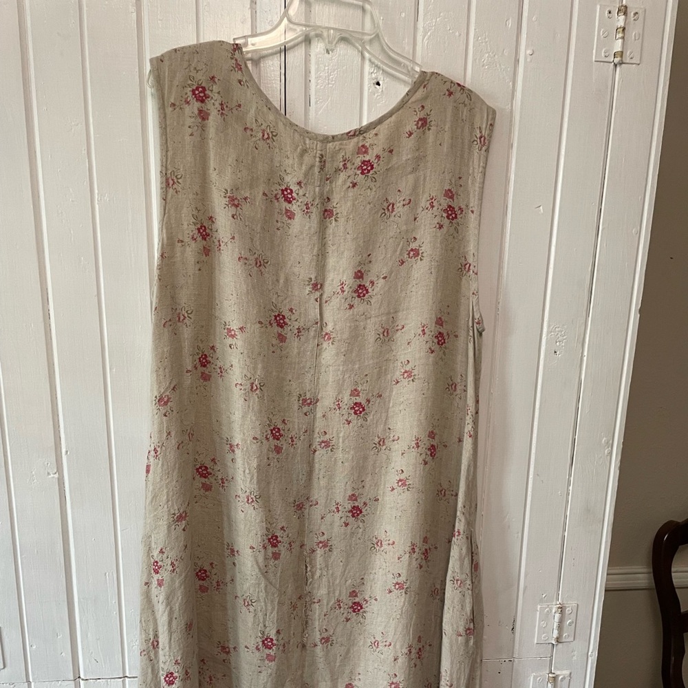 Ruffled Pink and Tan Scoop Neck Maxi Sundress